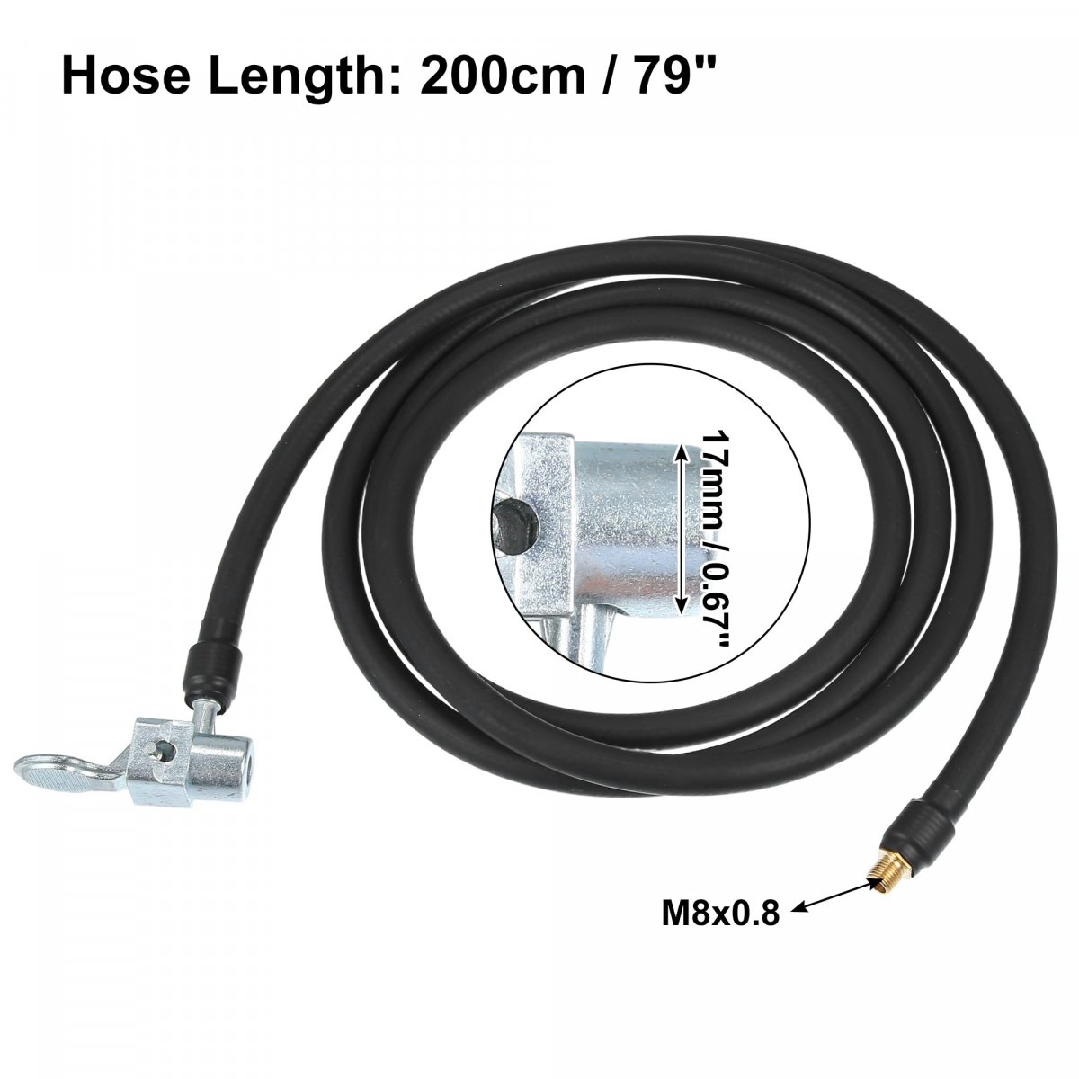 200cm 79 Tire Valve Connect Pipe Air Chuck Inflator Compressor Pump Extension Rubber Hose For Car Motorbike Bike Quick Metal