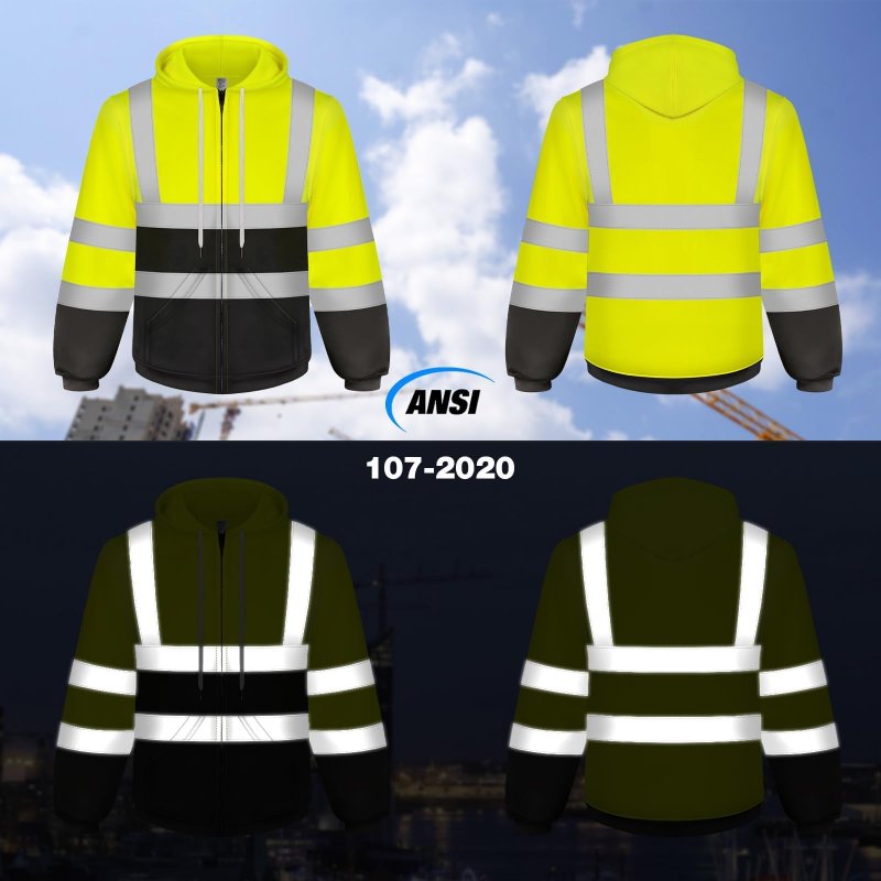 Tccfcct High Visibility Hoodie For Men Women Class 3 Hi Vis Sweatshirts With Zipper Reflective Safety Jackets Construction