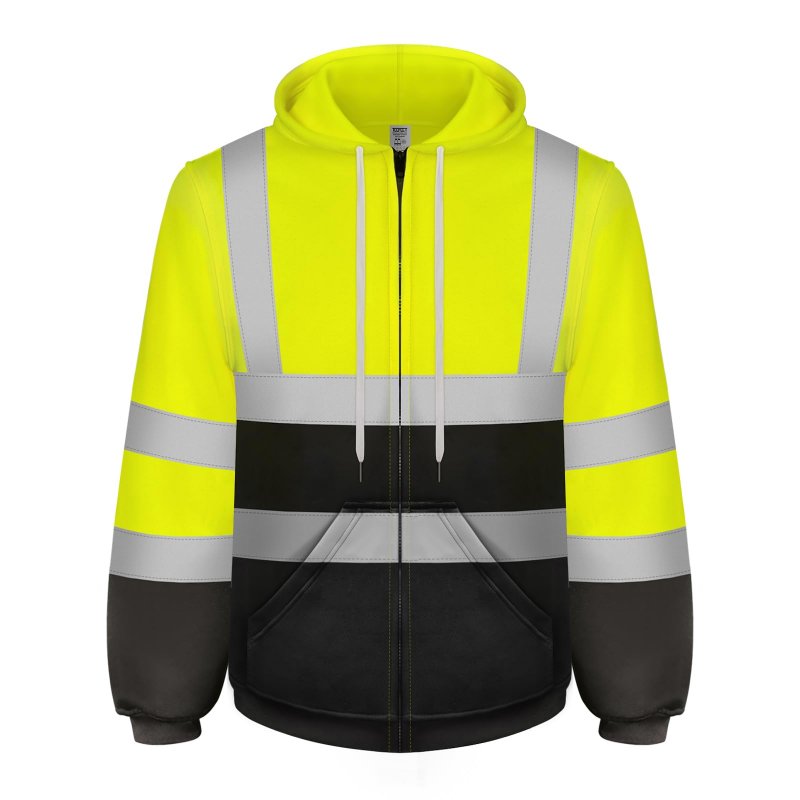 Tccfcct High Visibility Hoodie For Men Women Class 3 Hi Vis Sweatshirts With Zipper Reflective Safety Jackets Construction