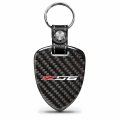 Ipick Image Real Black Carbon Fiber Large Shield-style Key Chain Official Licensed For Chevrolet Corvette C7 Z06
