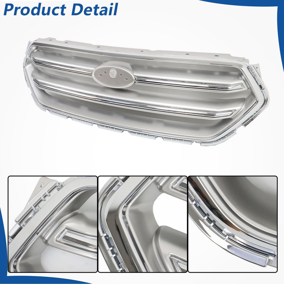Silvery Grey With Chrome Molding Trim Frame Front Bumper Grille Upper Replacement For Escape 2017-2019 Gj5z8200b