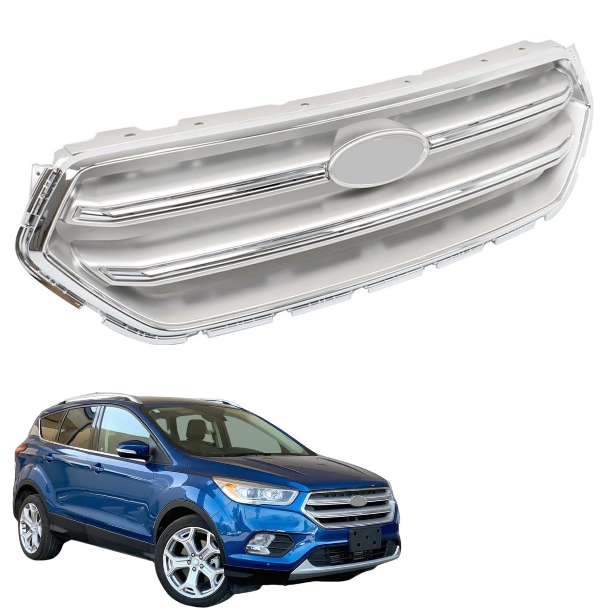 Silvery Grey With Chrome Molding Trim Frame Front Bumper Grille Upper Replacement For Escape 2017-2019 Gj5z8200b