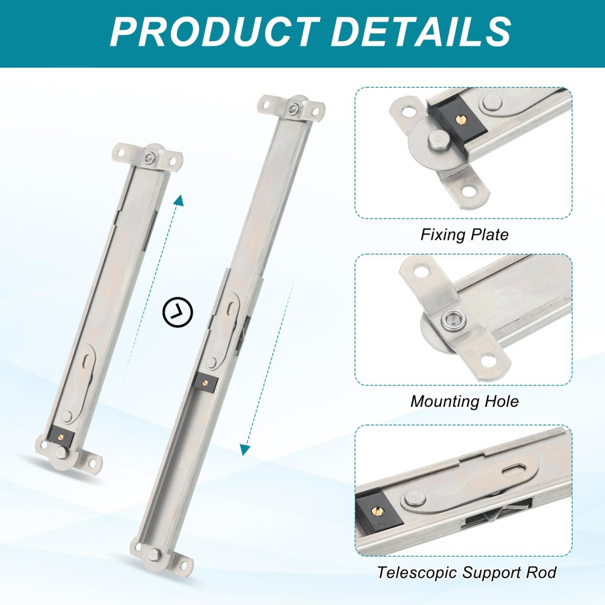 2pcs Window Hinges 8 304 Stainless Steel Top-hung Stays Adjustable Telescopic Support Hardware Kit Angle Controller Silver