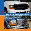 Amerilite For 1999-2004 Ford Super Duty F-250 F-350 F-450 F-550 Excursion Chrome Headlights Beams Pair Passenger And Driver
