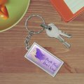 Graphics More Rectangle Purple Hair Don T Care Keychain In Chrome Plated Metal