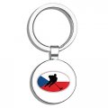 Czech Republic Flag Hockey Label Round Stainless Steel Metal Keychain Double Sided Design Silver Small 