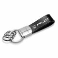 Ipick Image Compatible With Honda Pilot Black Real Leather Strap Chrome Round Hook Metal Key Chain