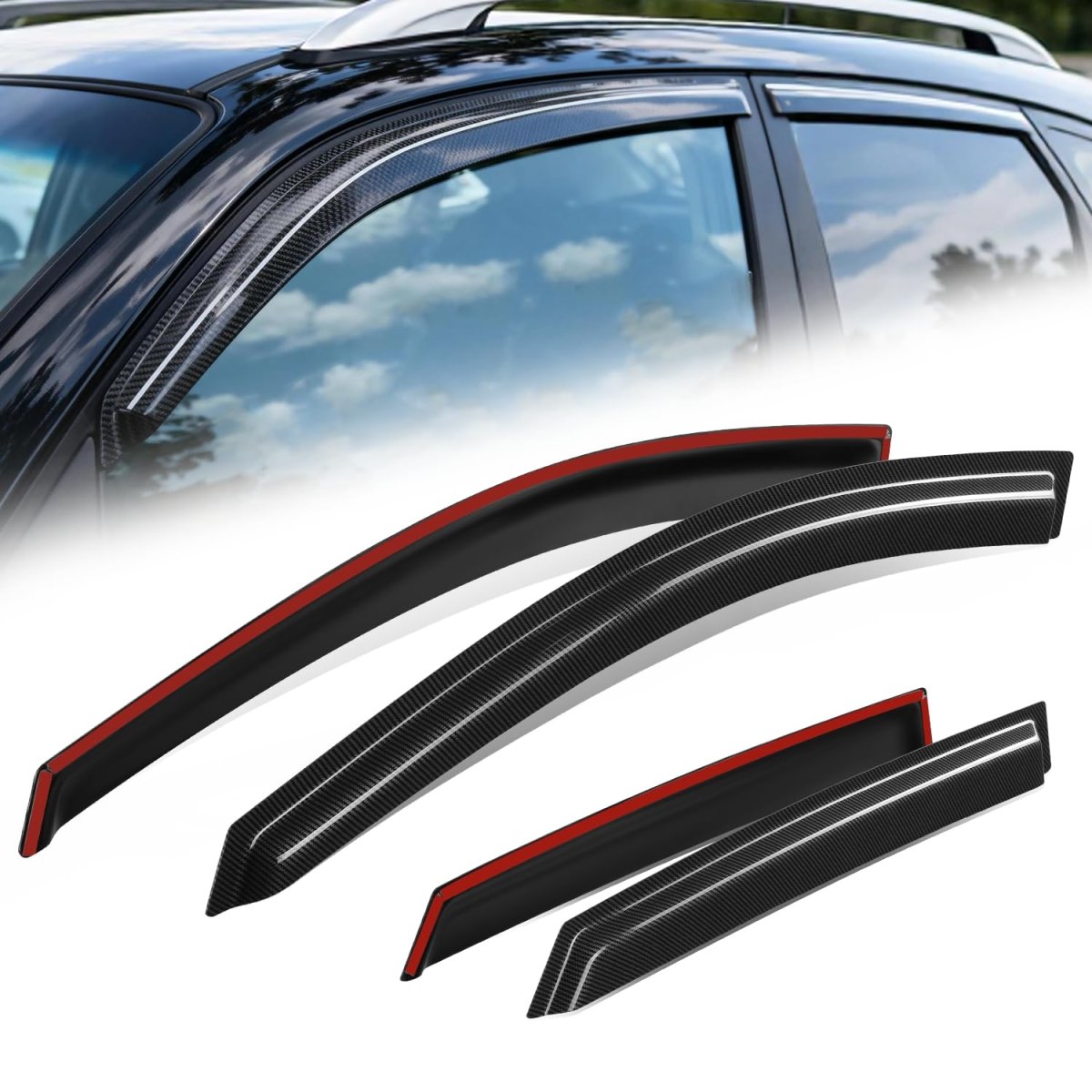 Simulated Carbon Fiber Window Visors For 2010 2015 Hyundai Tucson 4 Piece Glossy Black Rain Guards Vent Shade Deflectors Tape