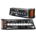Pair Led Drl Stripe Smoked Housing Front Bumper Light Lamp Compatible With Chevy Silverado Avalanche 1500 2500 03-06