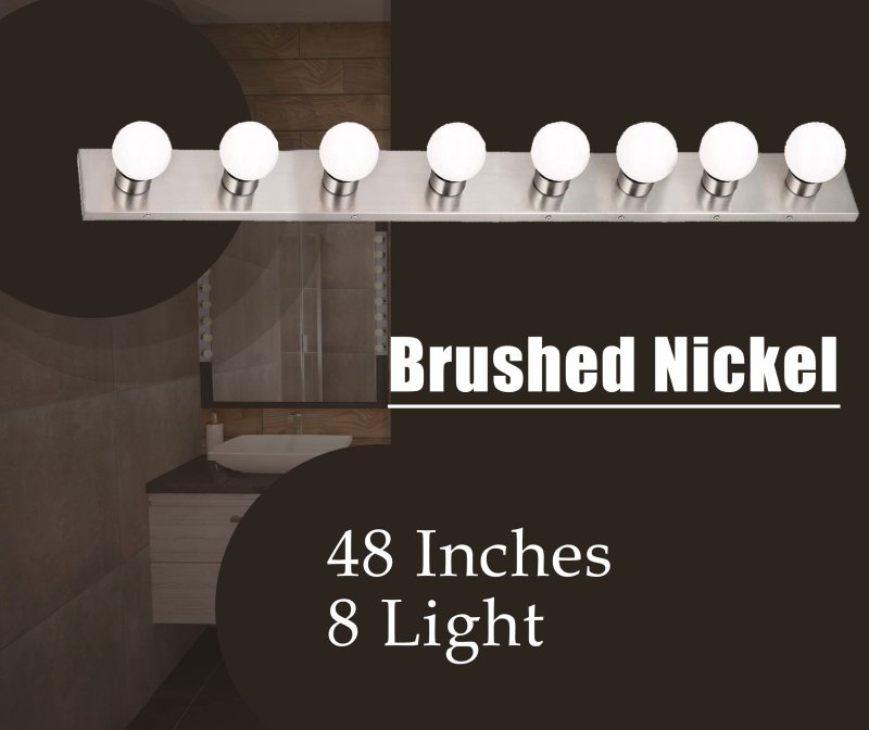 Dysmio Lighting Eight Light Vanity Strip Hollywood Style Mirror Fixture With Brushed Nickel Plates A Salon-grade Accessories