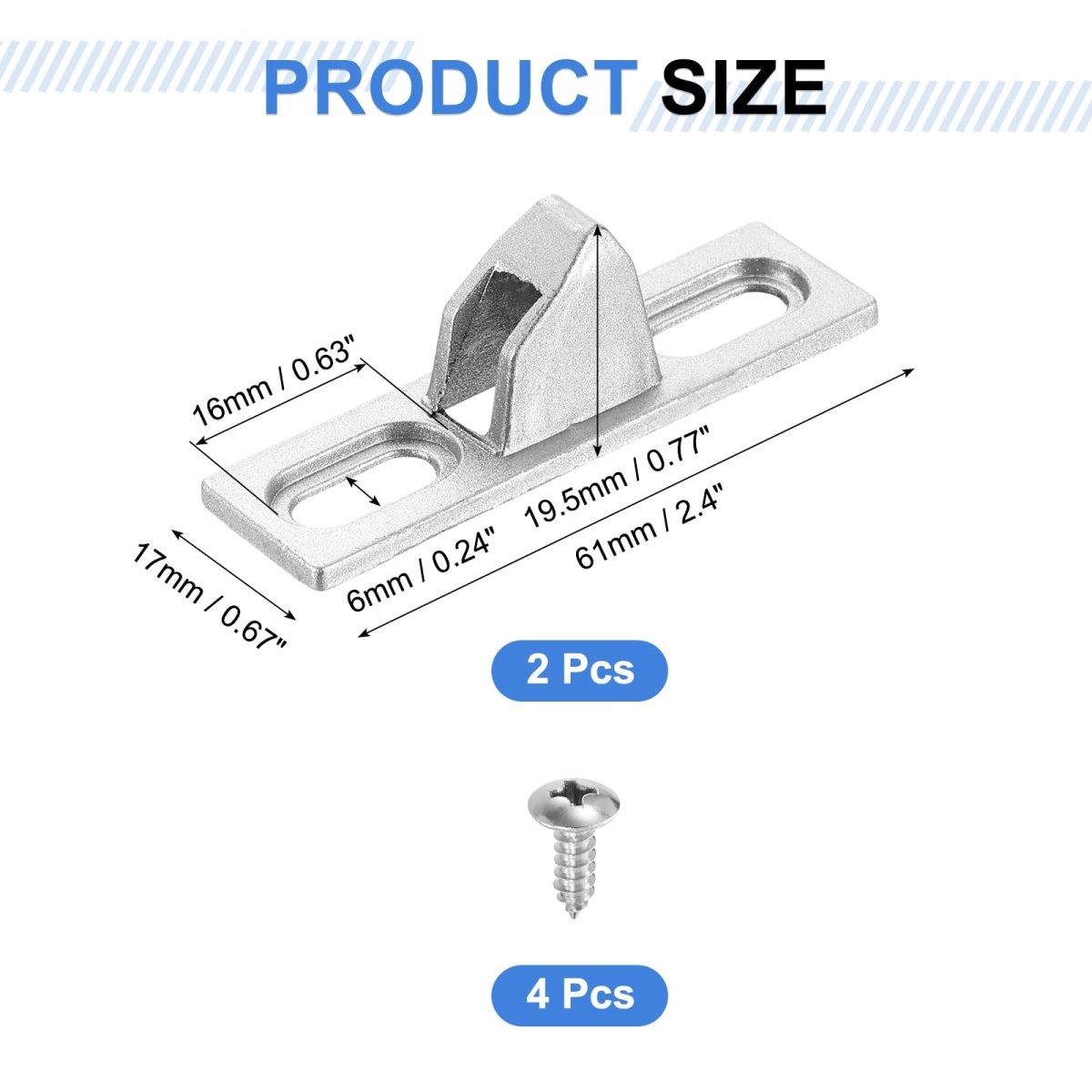 2 Pcs Sliding Door Keepers 4 X 0 67 Zinc Alloy Glass Lock Latch With Mounting Screw For Various Patio Silver