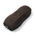 Brown Genuine Leather Smart Keyless Entry Remote Key Fob Cover Case Protector For Porsche Cayenne