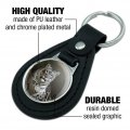 Graphics More Black Leather Snow Leopard On Ledge Keychain