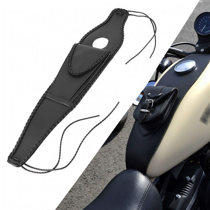 Motorcycle Gas Tank Bag Fuel Pouch Pu Leather Console Center Front Fit For Xl 883 1200 48 Black Braided Rope