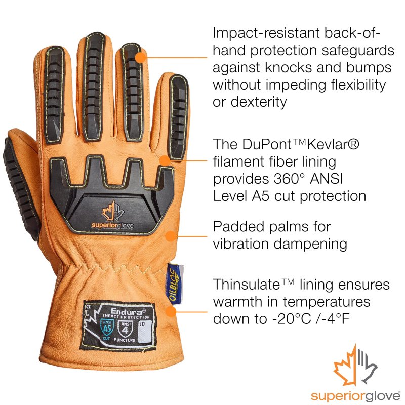 Endura Cut And Impact Resistant Leather Work Gloves Insulated For Cold Winter Temperatures 378kgtvb Medium Pack Of 1 Pair