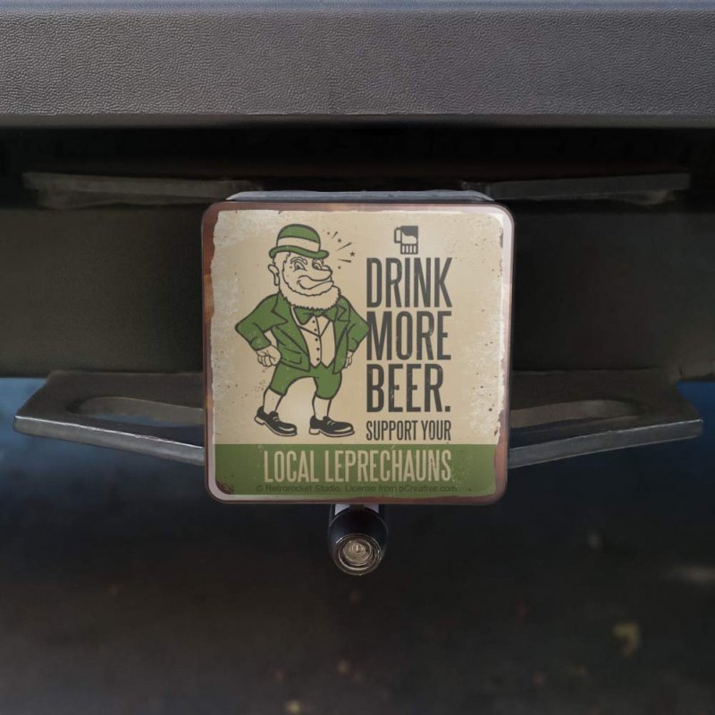 Drink More Beer Support Local Leprechauns Trailer Hitch Cover Plug For 2 In Receivers Heavy Duty Black Abs Plastic Modern Style
