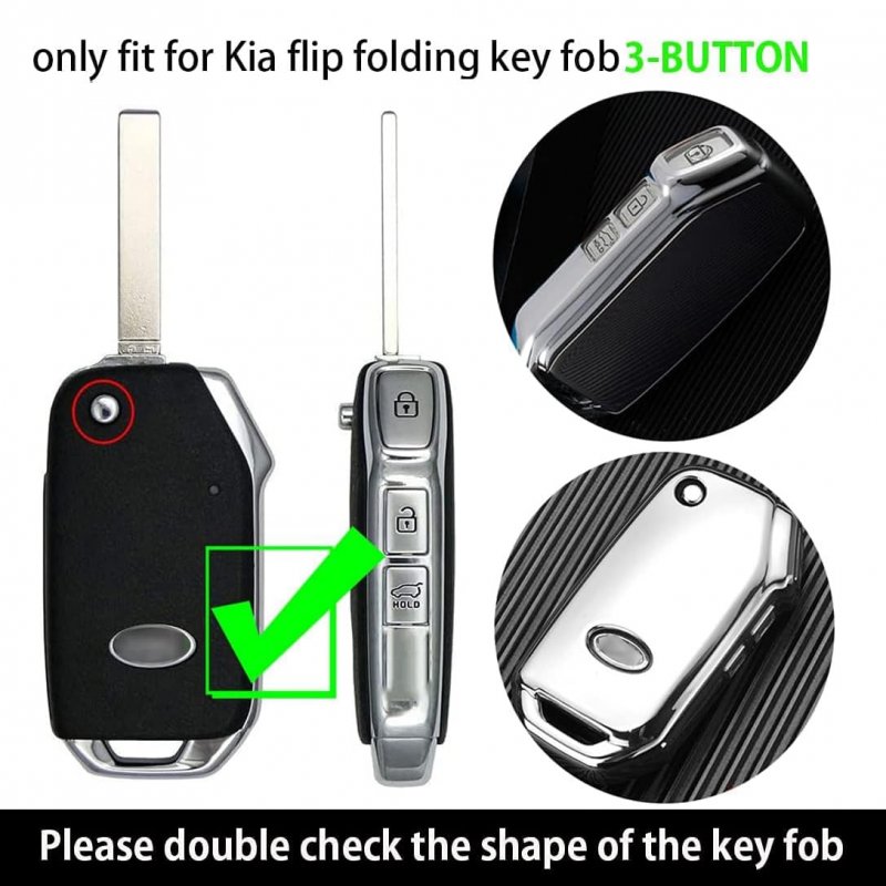 Ontto 3-button Key Fob Case For Kia Flip Remote Full Protection Soft Tpu Cover Pink
