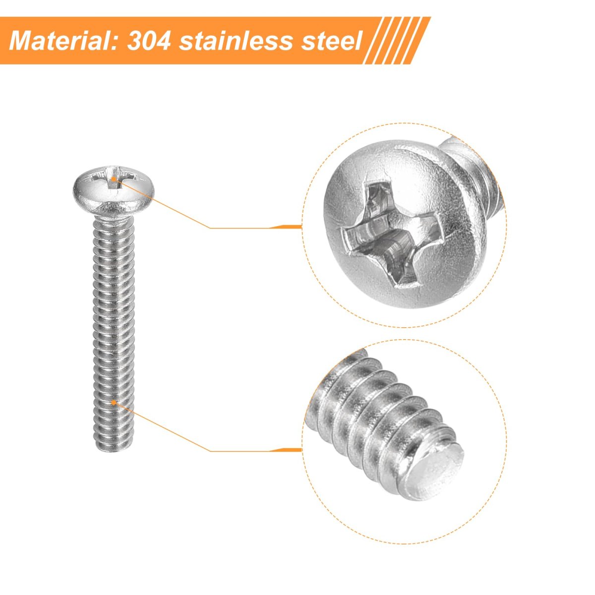 4-40x3 4 Pan Head Machine Screws 304 Stainless Steel Screw Phillips Drive Fully Threaded Bright Finish Pack Of 50