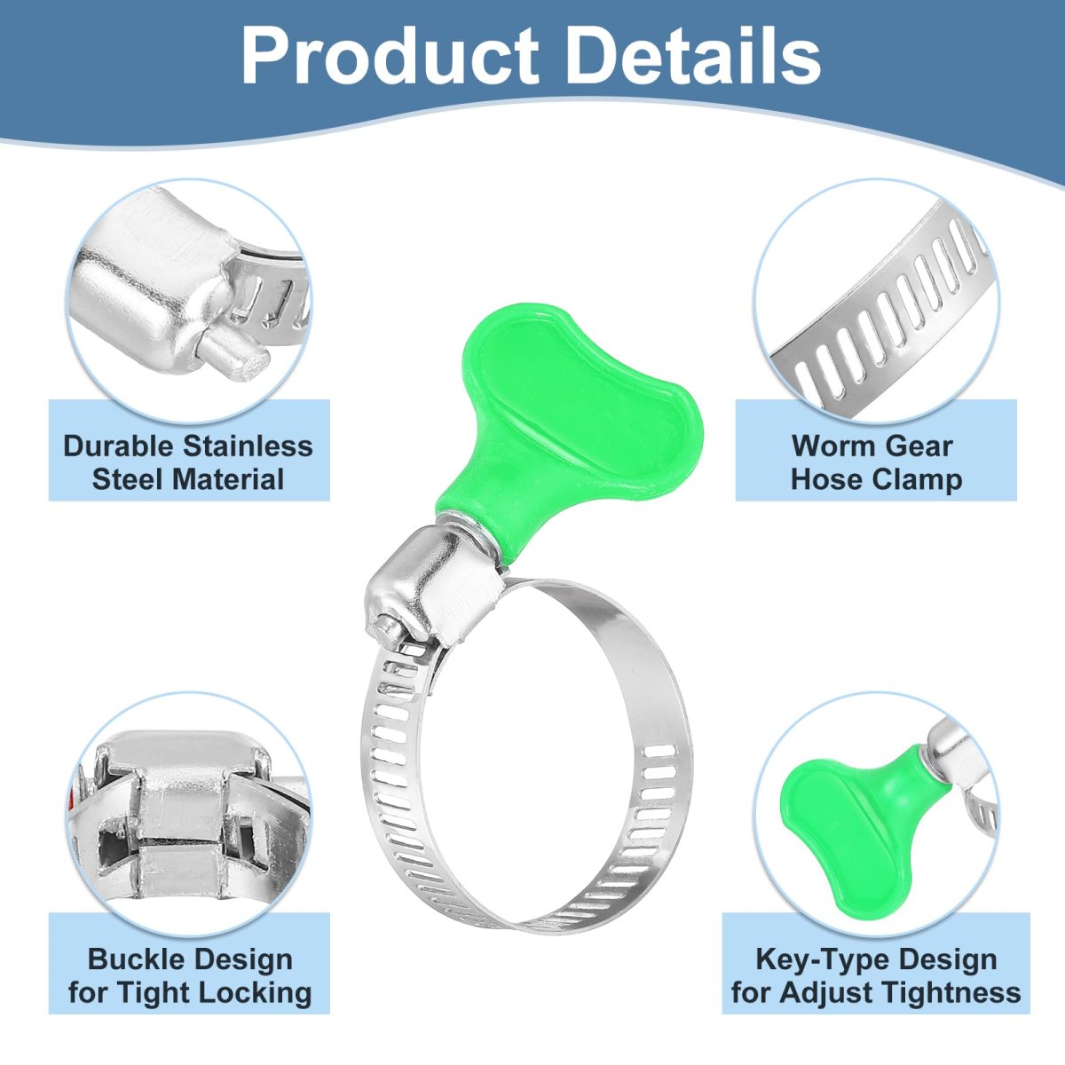 15pcs Stainless Steel Hose Clamps Worm Gear Clamp 18-32mm 11 16 To 1-1 4 Adjustable Thumb Screw Key Type Fuel Line 8mm