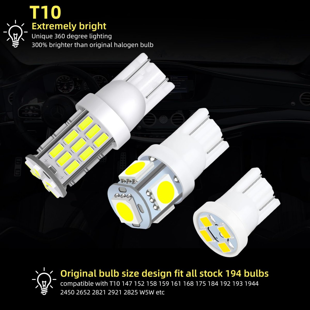 24 Piece Car Interior Led Bulb Kit T10 921 194 168 Replacement 12v White Lights For Rv Camper Trailer Boat Trunk Dome Map