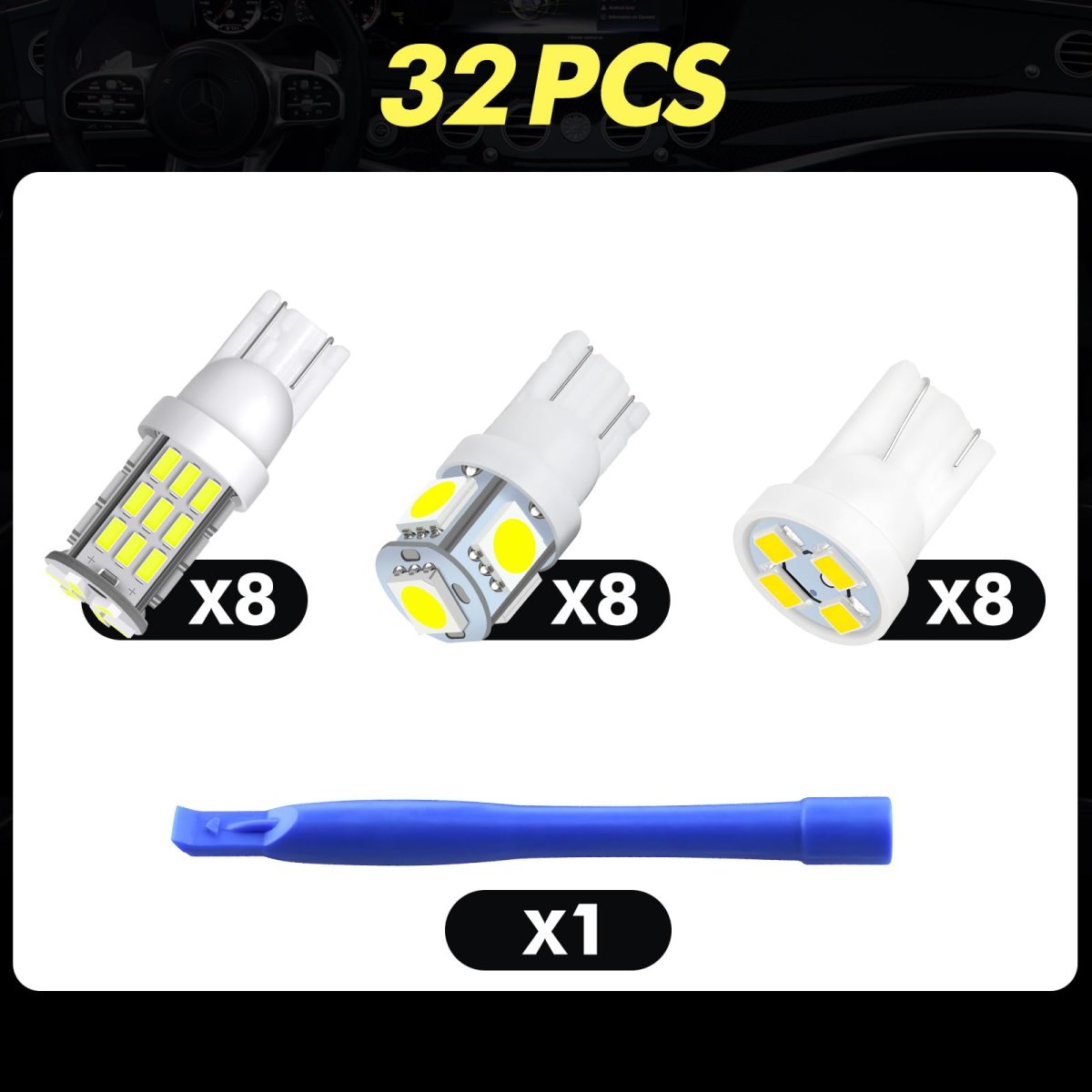24 Piece Car Interior Led Bulb Kit T10 921 194 168 Replacement 12v White Lights For Rv Camper Trailer Boat Trunk Dome Map
