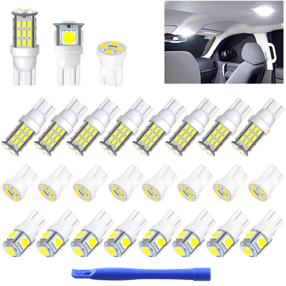 24 Piece Car Interior Led Bulb Kit T10 921 194 168 Replacement 12v White Lights For Rv Camper Trailer Boat Trunk Dome Map