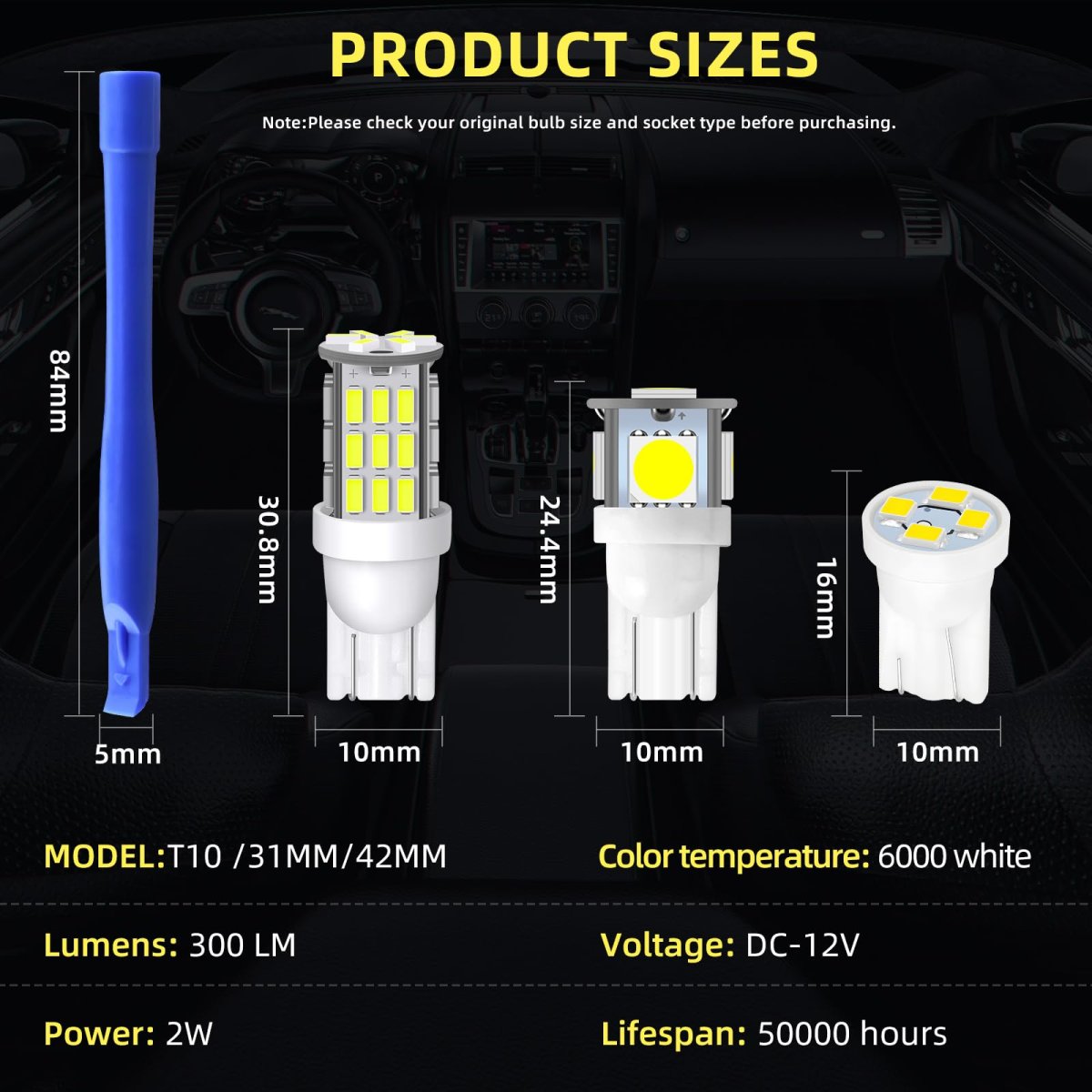24 Piece Car Interior Led Bulb Kit T10 921 194 168 Replacement 12v White Lights For Rv Camper Trailer Boat Trunk Dome Map