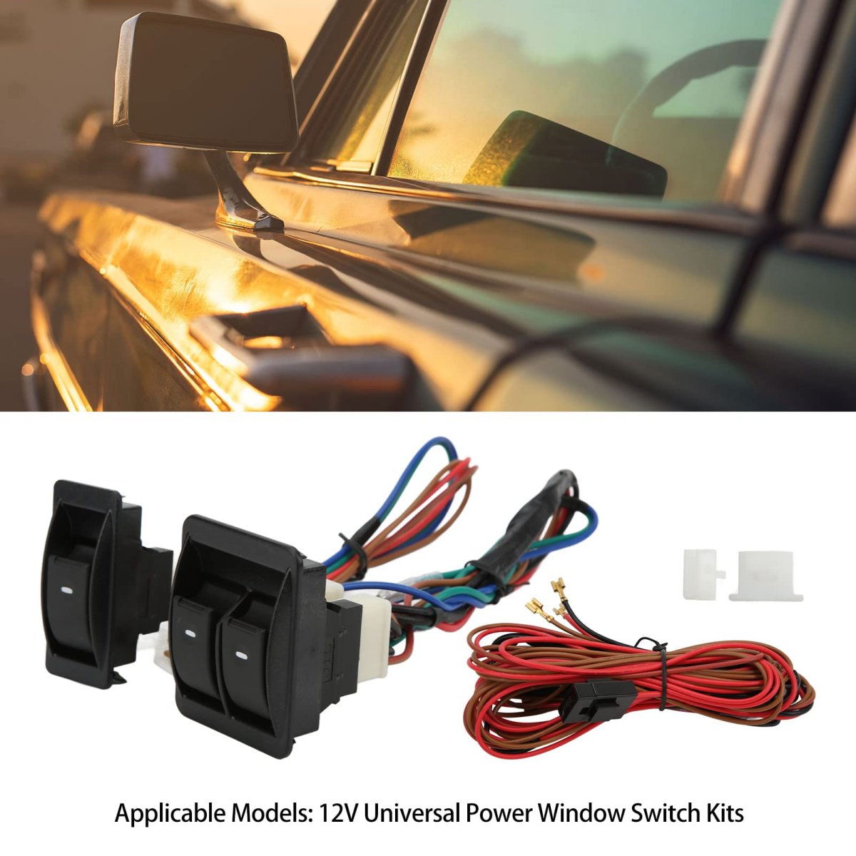 Universal Car Power Window Switch Kit 12v Electric Regulator With Wiring Harness For 2 Doors Abs Plastic And Metal Interior