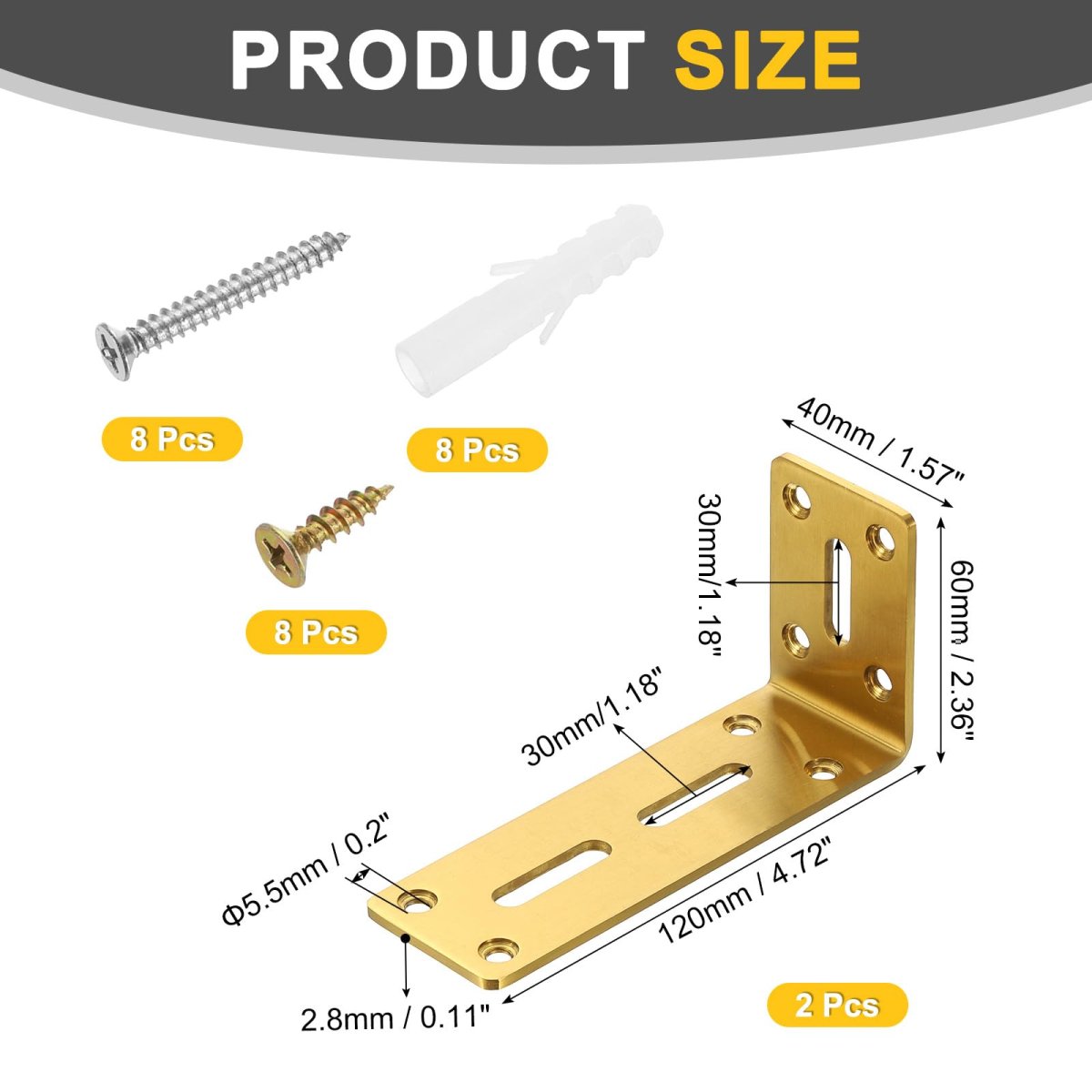 2pcs Adjustable L-shape Corner Brace 60 X 120 40mm L Slotted Joint Right Angle Bracket With Screws For Fixing Furniture Wood