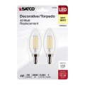 Satco S21820 4w B11 Led Filament Lamp Dimmable 3000k Soft White 350 Lumens Clear Candelabra Base 120v Wet Location Rated For