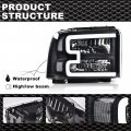 G-plus Led Drl Headlights Compatible With 2005 2006 2007 Ford F250 F350 F450 F550 Super Duty Bumper Headlamp Clear Lens Black