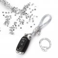Hawyet 1 Pc Bling Car Keychain Decorations Accessories Universal Metal Crystal Rhinestones Key Holder With 3 Rings Silver 