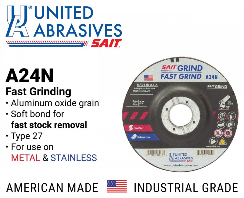 United Abrasives-sait 20060 A24n Fast Grinding Wheel 1 2 X 4 7 8 Type 27 25-pack