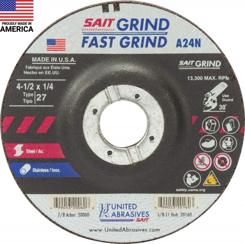 United Abrasives-sait 20060 A24n Fast Grinding Wheel 1 2 X 4 7 8 Type 27 25-pack