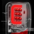Auto Dynasty Pair Of Chrome Housing Clear Lens C-shape Led Bar Brake Tail Lights Lamps Compatible With Dodge Ram 1500 2500 3500
