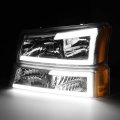 Led Drl Chrome Housing Amber Corner Headlight Lamps Tool Kit Compatible With Chevy Avalanche Silverado 03-07