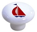 Set Of 2 Red Navy Sailboat Ceramic Cabinet Drawer Pull Knobs 