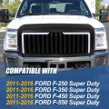 L-led Drl Badgeless Vertical Slat Style Front Bumper Hood Grille With Wiring Harness Compatible Ford F-series Super Duty