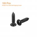 Uxcell 8 X 5 Phillips Pan Head Self-tapping Screw 100pcs 304 Stainless Steel Round Wood Full Thread Black