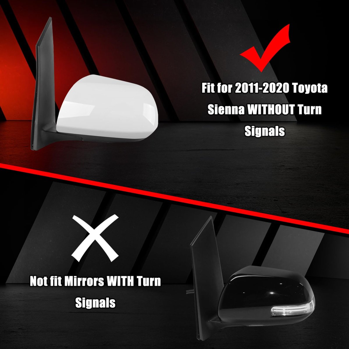 White Left Driver Side Mirror Cover For 2011 2019 Toyota Sienna Without Turn Signal Direct Replace Style Abs Plastic Upk134wl