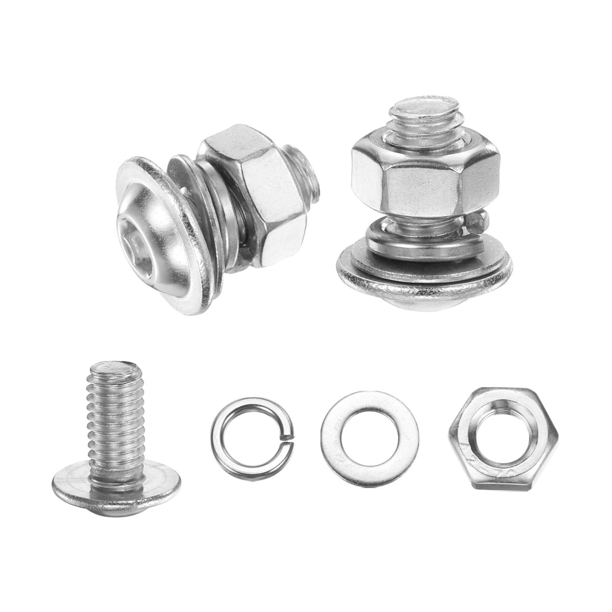 20pcs M6 X 12mm Flanged Button Head Socket Cap Screws 304 Stainless Steel Drive Fasteners Bolts With Nuts Flat Lock Washer