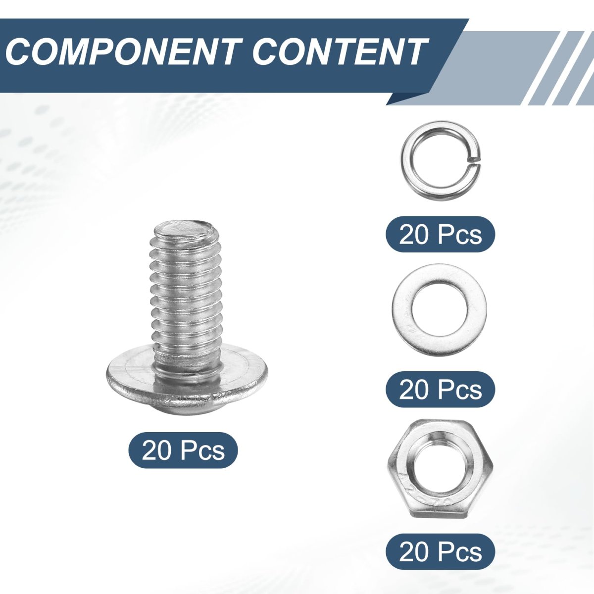 20pcs M6 X 12mm Flanged Button Head Socket Cap Screws 304 Stainless Steel Drive Fasteners Bolts With Nuts Flat Lock Washer