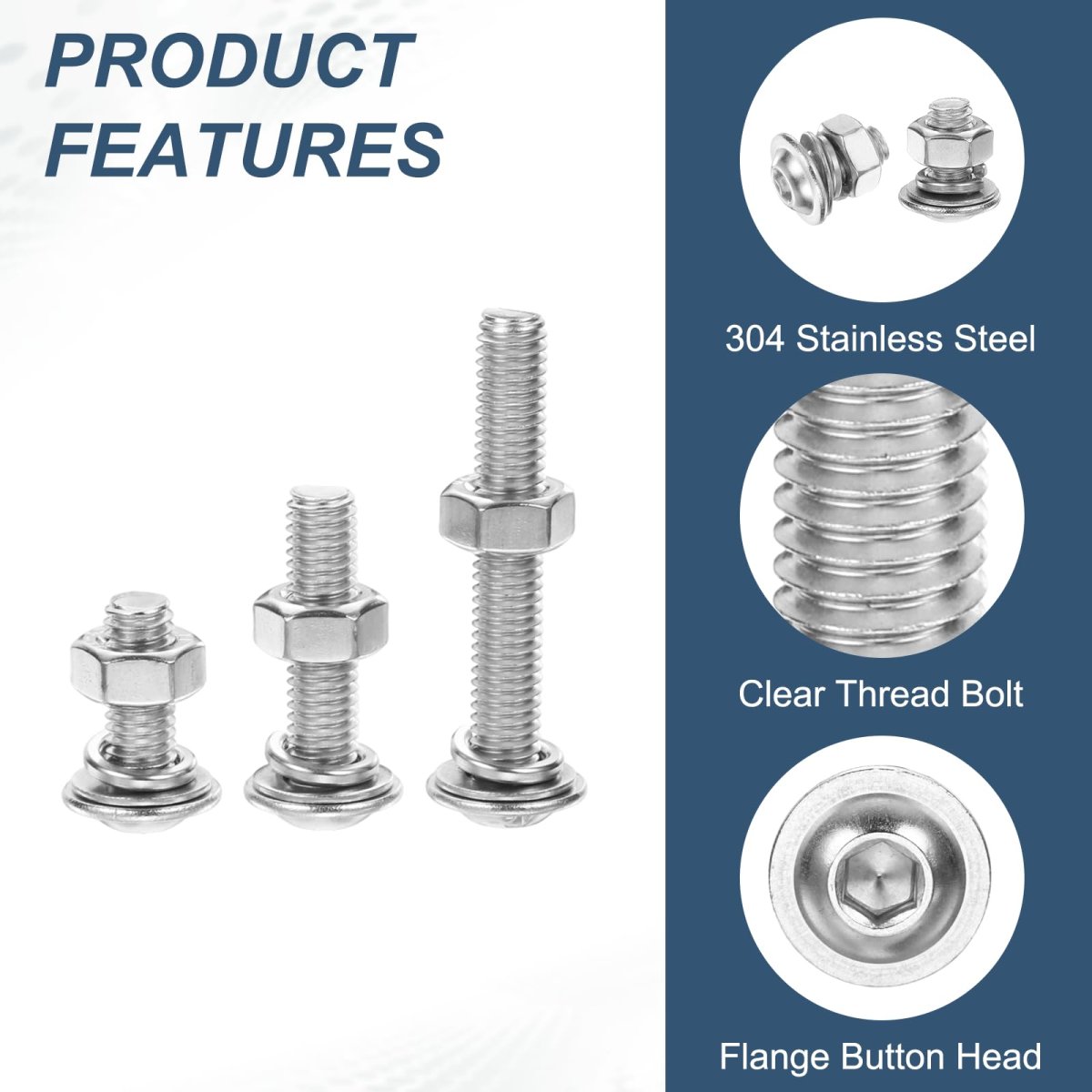20pcs M6 X 12mm Flanged Button Head Socket Cap Screws 304 Stainless Steel Drive Fasteners Bolts With Nuts Flat Lock Washer
