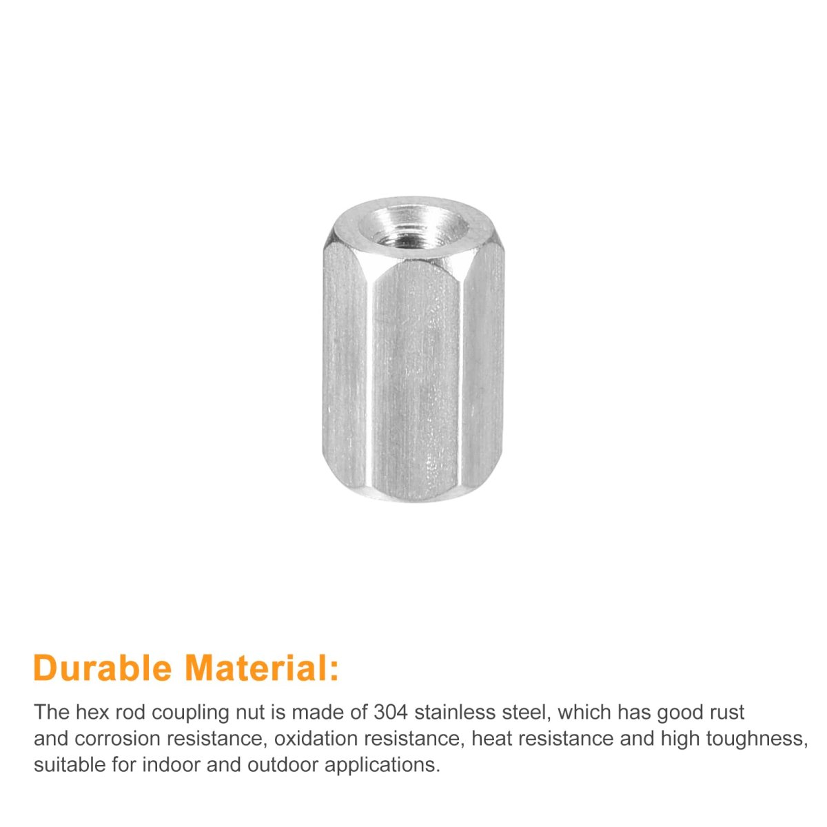 M3 X 0 5-pitch 10mm Length Coupling Nuts 5pcs 304 Stainless Steel Metric Hex Rod