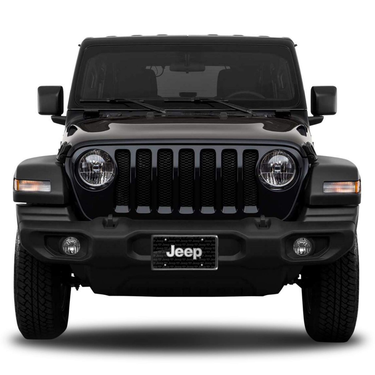 Jeep 3d Logo On Pattern Black Solid Aluminum Metal License Plate
