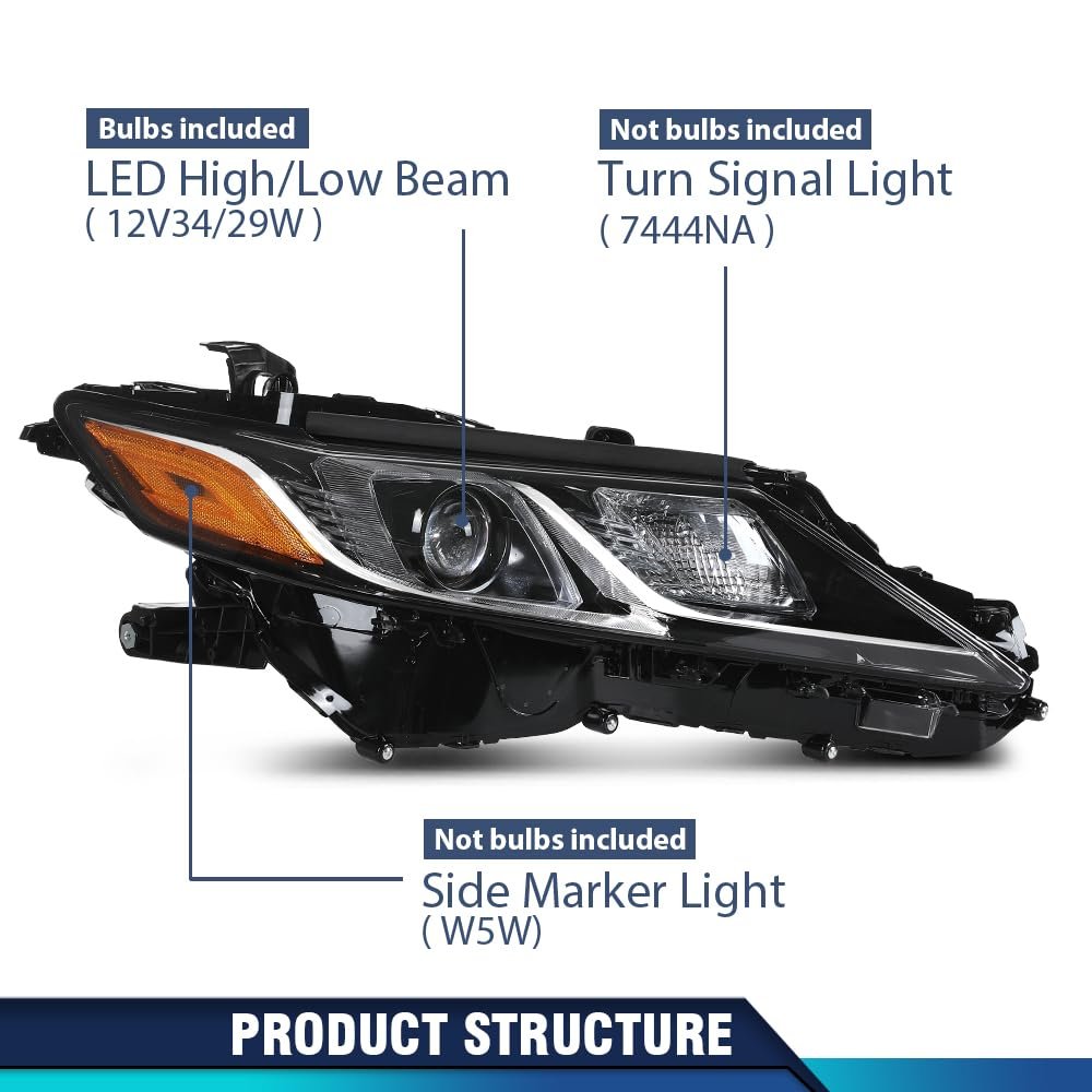 Headlight Assembly Right Passenger Side For Toyota Camry Le Se 2018 2019 2020 2021 2022 Not Xse Xle Projector Headlamps Clear