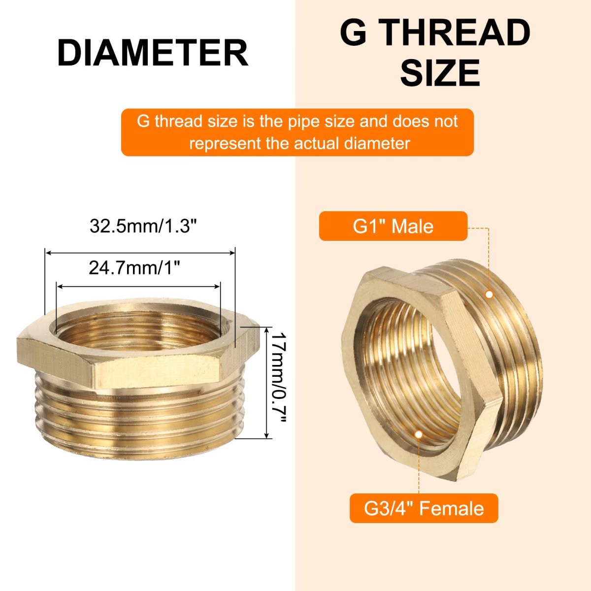6 Pcs Brass Reducer Hex Bushing G1 Male X G3 4 Female Threaded Reducing Pipe Adapter Fitting With Ptfe Tape For Plumbing Fuel