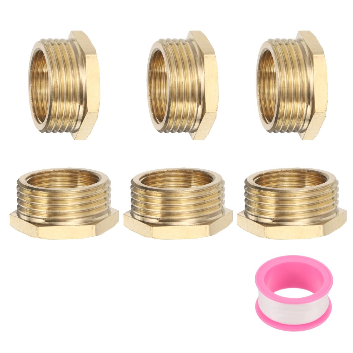 6 Pcs Brass Reducer Hex Bushing G1 Male X G3 4 Female Threaded Reducing Pipe Adapter Fitting With Ptfe Tape For Plumbing Fuel