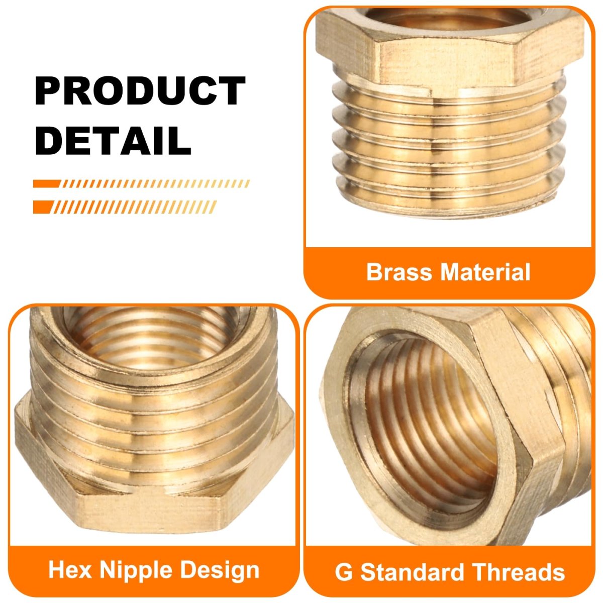 6 Pcs Brass Reducer Hex Bushing G1 Male X G3 4 Female Threaded Reducing Pipe Adapter Fitting With Ptfe Tape For Plumbing Fuel