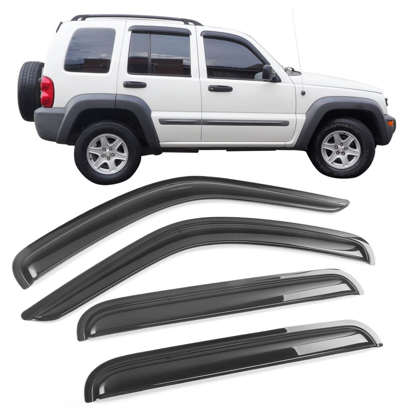 Tape On External Window Visor For 2002-2007 Jeep Liberty Slim Style Acrylic Smoke Tinted Semi-transparent Sun Rain Shade Guard